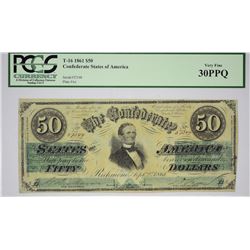 T-16, PF-3. 1861 $50 Confederate Note. PCGS Very Fine 30 PPQ.