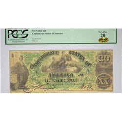 T-17, PF-2. 1861 $20 Confederate Note. PCGS Very Fine 20.