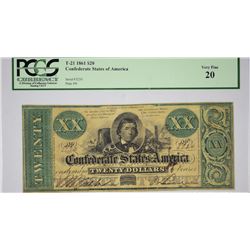 T-21, PF-3. 1861 $20 Confederate Note. PCGS Very Fine 20.