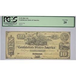 T-29, PF-1. 1861 $10 Confederate Note. PCGS Very Fine 20.