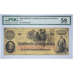 T-41, PF-8. 1862 $100 Confederate Note. PMG Choice About Uncirculated 58.