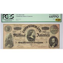 T-65, PF-2. 1864 $100 Confederate Note. PCGS Very Choice New 64 PPQ.