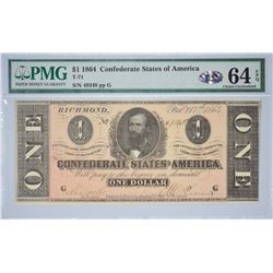 T-71, PF-1. 1864 $1 Confederate Note. PMG Choice Uncirculated 64 EPQ.