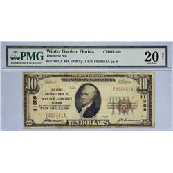 Winter Garden, Florida. FNB. Fr. 1801-1. 1929 $10 Type 1. Charter 11389. PMG Very Fine 20 Net. Stain