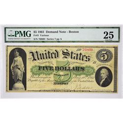 Fr. 3. 1861 $5 Demand Note. PMG Very Fine 25.