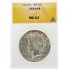 Image 1 : 1923-S $1 Peace Silver Dollar Coin ANACS MS62