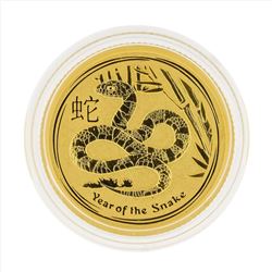 2013 $15 Australia 1/10 oz Lunar Year of the Snake Gold Coin BU