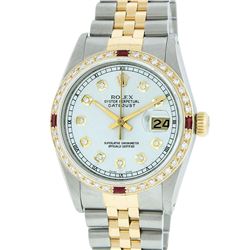 Rolex Mens Two Tone 14KT Yellow Gold Ruby and Diamond Datejust Wristwatch