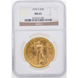 1922-S $20 St. Gaudens Double Eagle Gold Coin NGC MS65