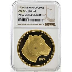 1979FM Panama 500 Balboas Golden Jaguar Coin NGC PF70 Ultra Cameo