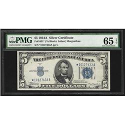 1934A $5 Silver Certificate STAR Note PMG Gem Uncirculated 65EPQ