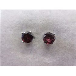 EARRINGS- 2 CTW ROUND FACETED GARNET IN STUD DESIGNED STERLING SILVER SETTING - RETAIL ESTIMATE $200