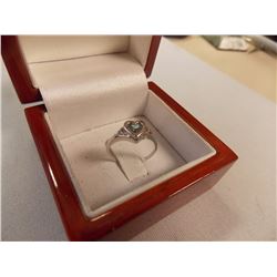 RING - FROM ESTATE - HEART DESIGNED 10K WHITE GOLD AND GEMSTONE - SZ 7 - TOPAZ?