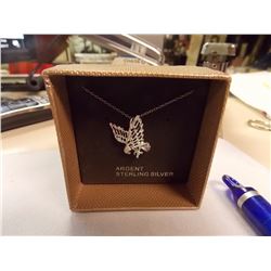 NECKLACE - STERLING SILVER DIAMOND CUT EAGLE PENDANT WITH STERLING SILVER CHAIN - RETAIL ESTIMATE $2