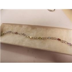 MULTI GEM STONE BRACELET- 9 OVAL FACETED GEMSTONES IN STERLING SILVER