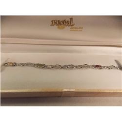 BRACELET - 6 OVAL FACETTED MULTI GEMSTONES & DIAMOND IN STERLING SILVER SETTING - RETAIL ESTIMATE $4