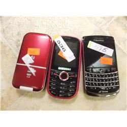CELL PHONES- 3 TTL BLACKBERRY , SAMSUNG, DORO-  PS