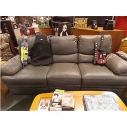 GREY BONDED LEATHER DOUBLE RECLINING SOFA