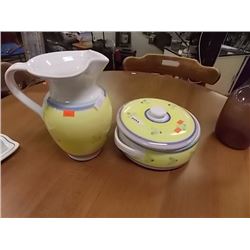 CERAMIC JUG AND SERVING DISH WITH LID- MADE IN ITALY