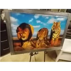 FRAMED PRINT ON BOARD "WILD CATS