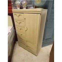 BLOND OAK HIGH BOY DRESSER - 6 DRAWER - 2 DOOR