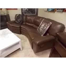 THEATRE ROOM LEATHER COUCH - DOUBLE RECLINING - 3PC - CURVED