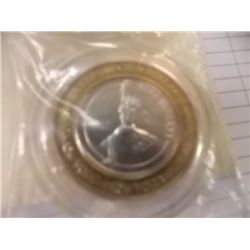 TOKEN - 2005 SILVER $10 CASINO TOKEN - NEW YORK CENTER - .925 WITH BRASS SURROUND