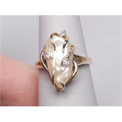 14K Mabe Pearl and Diamond Ring