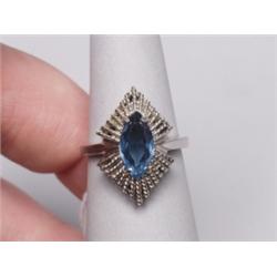 10K White Gold Blue Topaz Deco Ring