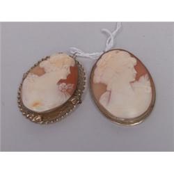Two Large Old Cameo Brooches