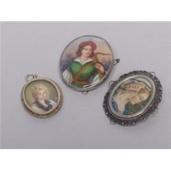 THree Old Painted Pendant Brooches
