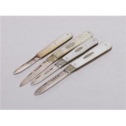4 English Sterling Fruit Knives 