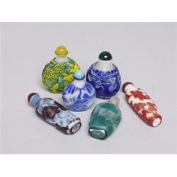 Six Peking Cased & Carved Glass Snuffs