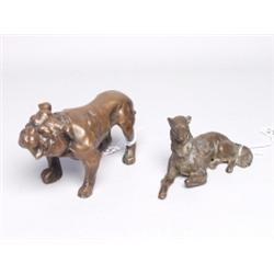 Twol Old Patinated Metal Dogs