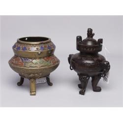 Old Chinese Wood Censer & Brass Vessel