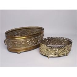Two Antique Oval Brass Planters