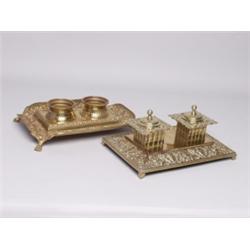 Two Antique Brass Ink Stands
