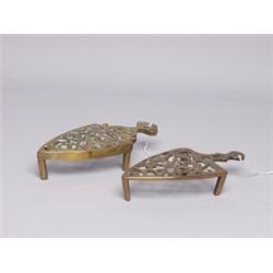 Two Antique Brass Iron Trivet Stands