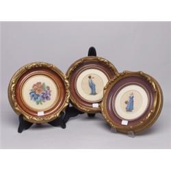 3 Circular Framed Needlepoint Pictures