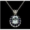 Image 2 : 4.20 ctw Aquamarine, Sapphire and Diamond Pendant With Chain - 14KT White Gold
