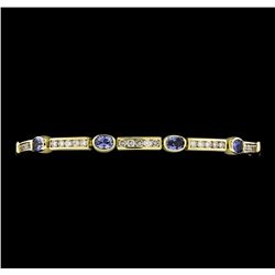 3.10 ctw Tanzanite and Diamond Bracelet - 14KT Yellow Gold