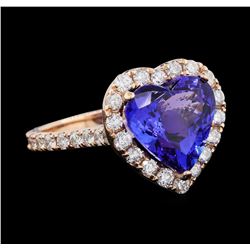 5.44 ctw Tanzanite and Diamond Ring - 14KT Rose Gold