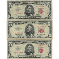 1963 $5 VG/XF Red Seal Note Lot of 3