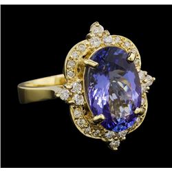 5.92 ctw Tanzanite and Diamond Ring - 14KT Yellow Gold