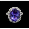 Image 2 : 10.35 ctw Tanzanite and Diamond Ring - 14KT White Gold