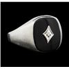 Image 2 : 0.02 ctw Diamond and Onyx Ring - 14KT White Gold