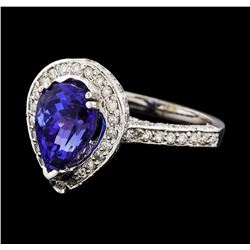 3.17 ctw Tanzanite and Diamond Ring - 14KT White Gold