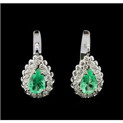 2.14 ctw Emerald and Diamond Earrings - 14KT White Gold