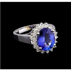 3.53 ctw Tanzanite and Diamond Ring - 14KT White Gold