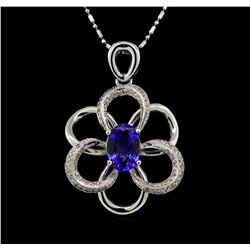 14KT White Gold 2.50 ctw Tanzanite and Diamond Pendant With Chain